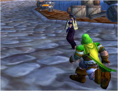 Ringo chasing a cultist through the Dwarven District of Stormwind