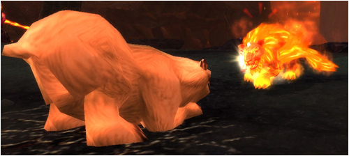Frostmaw faces off with a feral Druid of the Flame